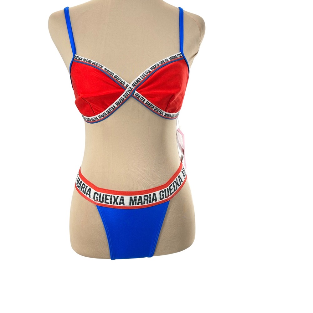 Maria Gueixa Gloss Red Blue Logo Tape Bikini Set Brazilian Swimwear Size G NEW